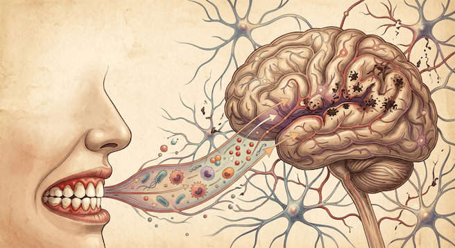 Illustration of the connection between gum disease and Alzheimer's disease